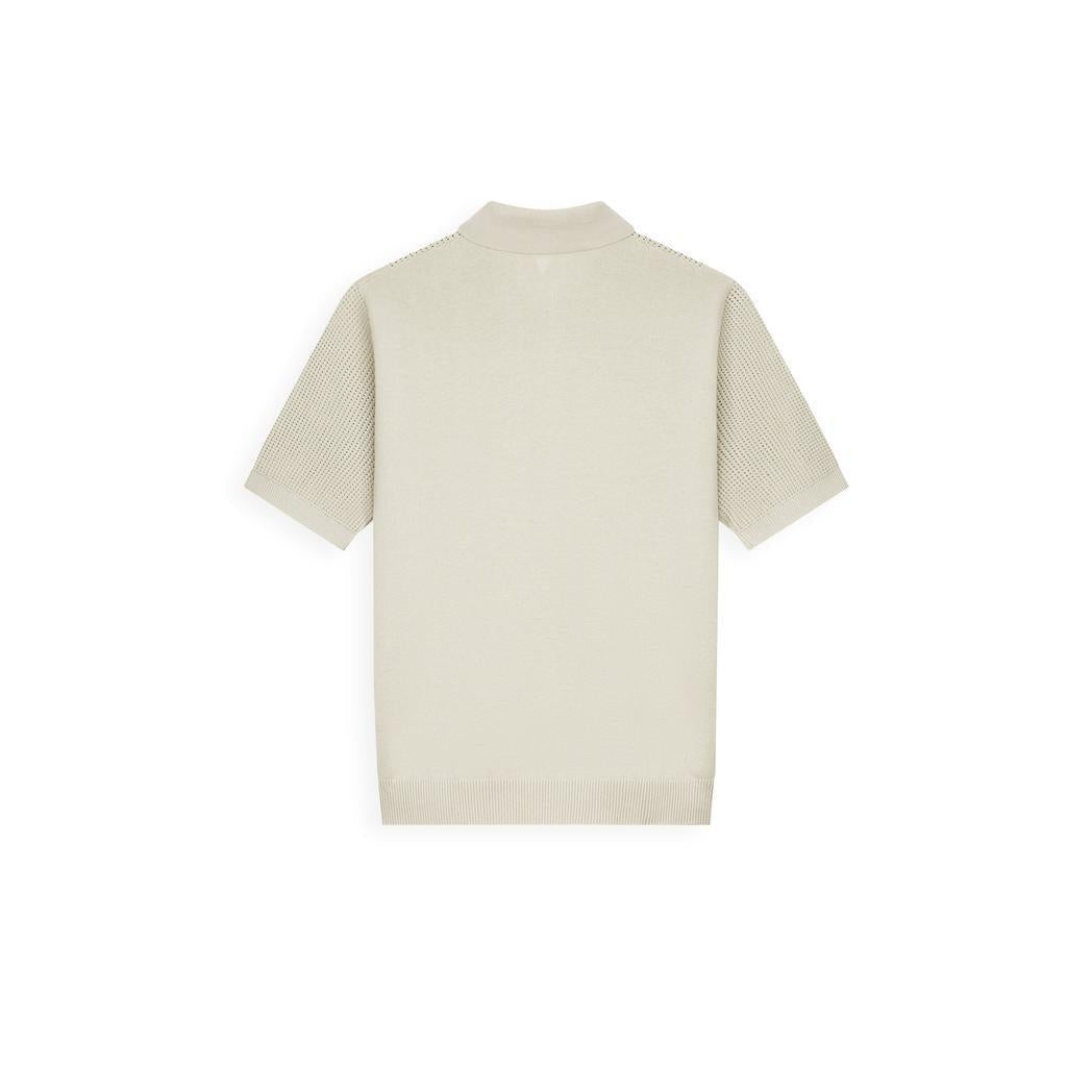 Openwork Knitted Polo Sand-Pure Path-Mansion Clothing