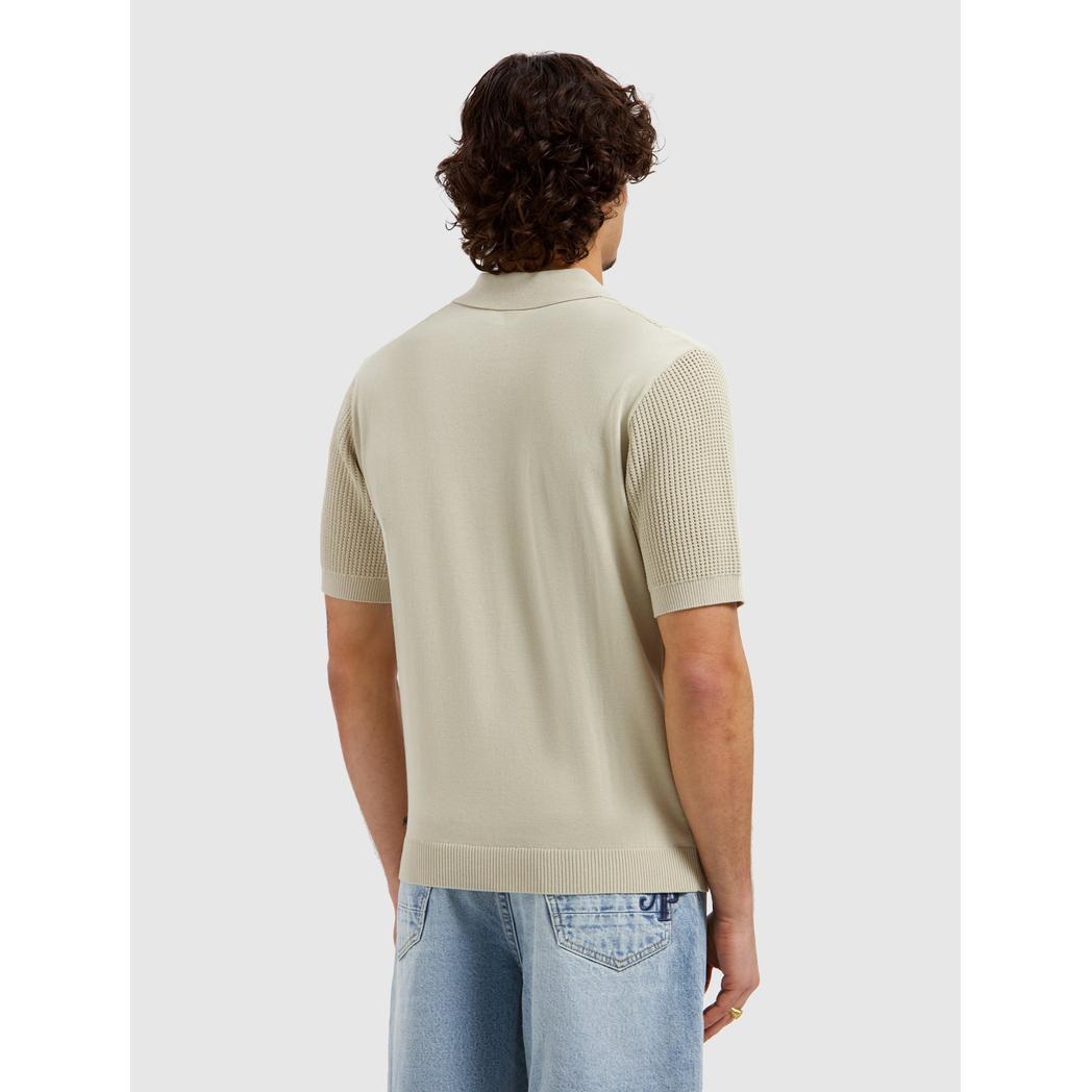 Openwork Knitted Polo Sand-Pure Path-Mansion Clothing