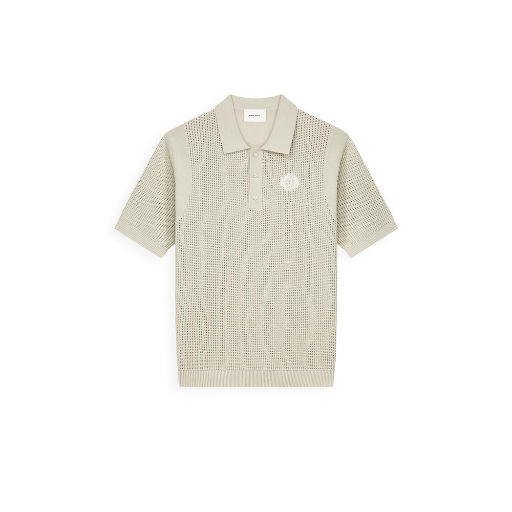 Openwork Knitted Polo Sand-Pure Path-Mansion Clothing