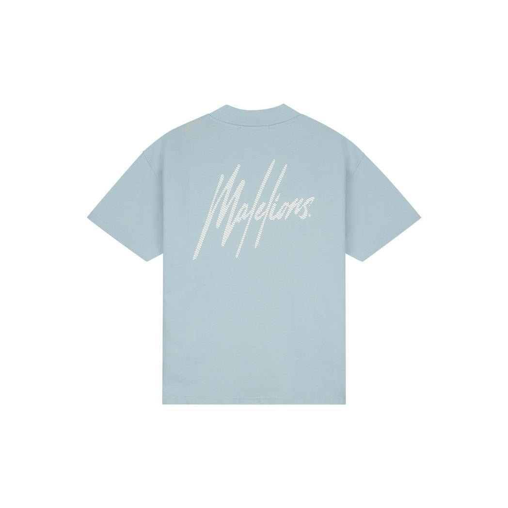 Oversized Striped Signature T-Shirt Ice Blue-Malelions-Mansion Clothing