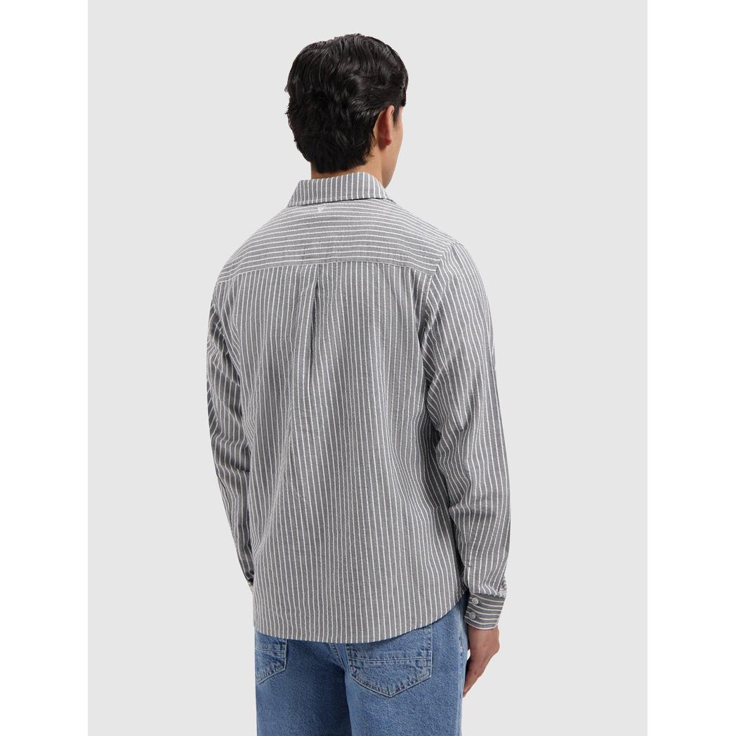 Striped Cotton Longsleeved Shirt Dark Navy-Pure Path-Mansion Clothing