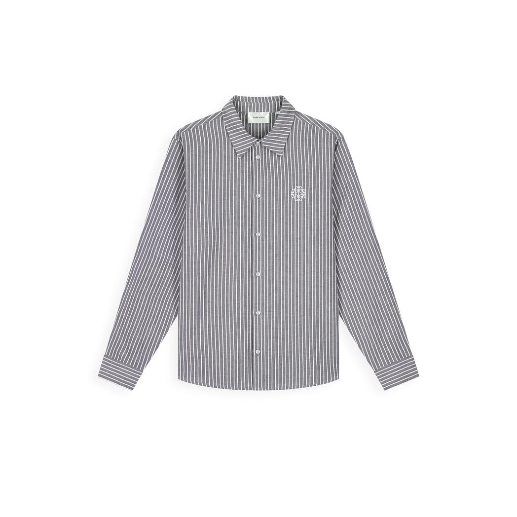 Striped Cotton Longsleeved Shirt Dark Navy-Pure Path-Mansion Clothing