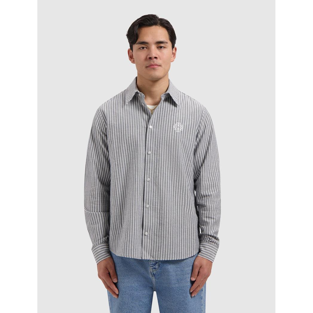 Striped Cotton Longsleeved Shirt Dark Navy-Pure Path-Mansion Clothing