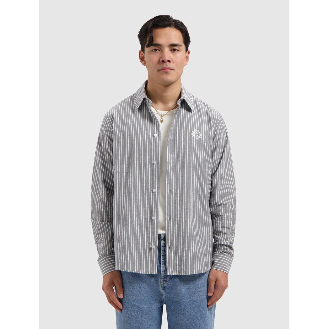 Striped Cotton Longsleeved Shirt Dark Navy-Pure Path-Mansion Clothing