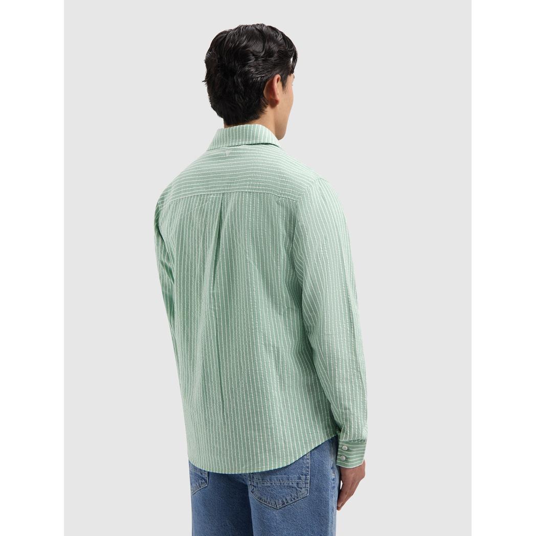 Striped Cotton Longsleeved Shirt Emerald-Pure Path-Mansion Clothing