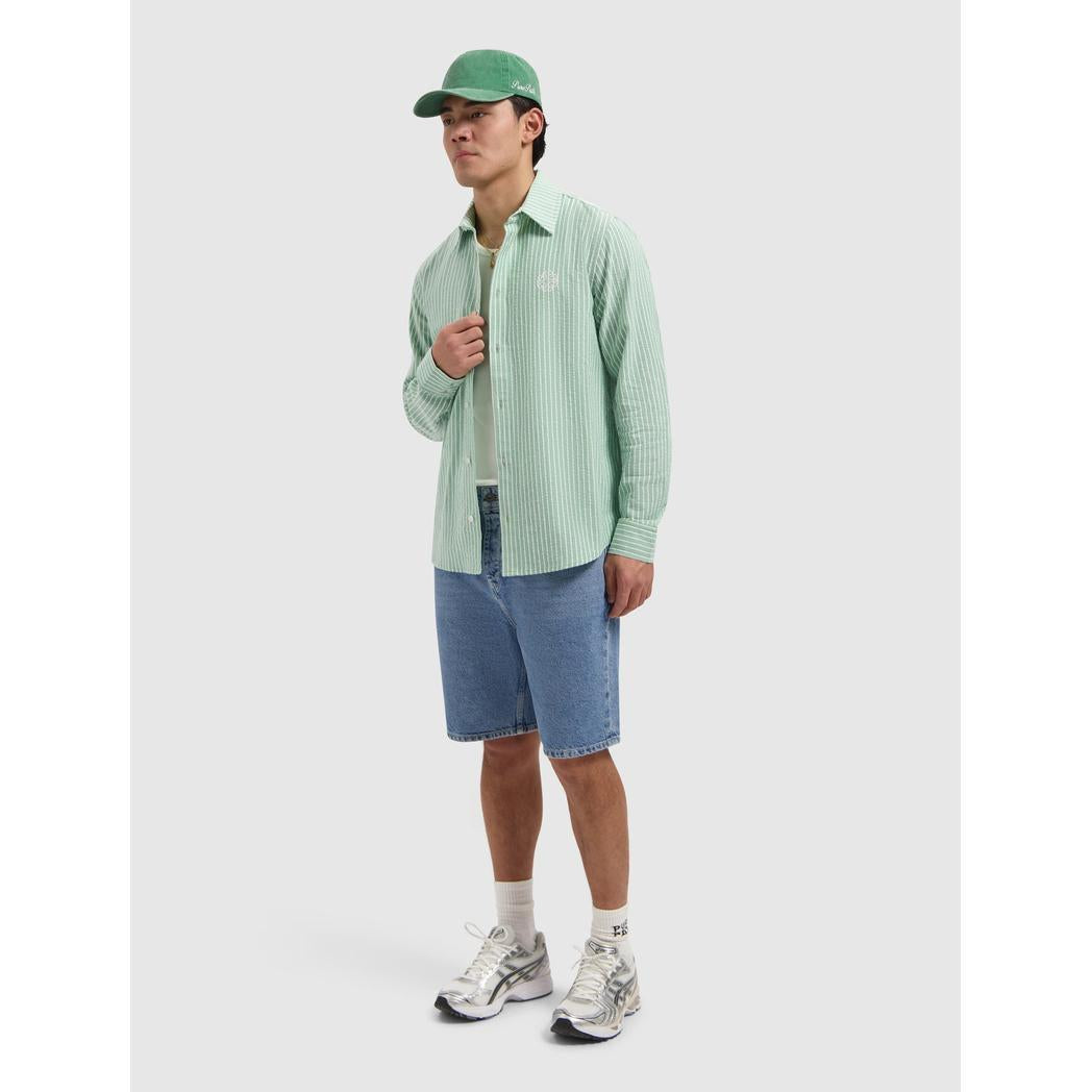 Striped Cotton Longsleeved Shirt Emerald-Pure Path-Mansion Clothing