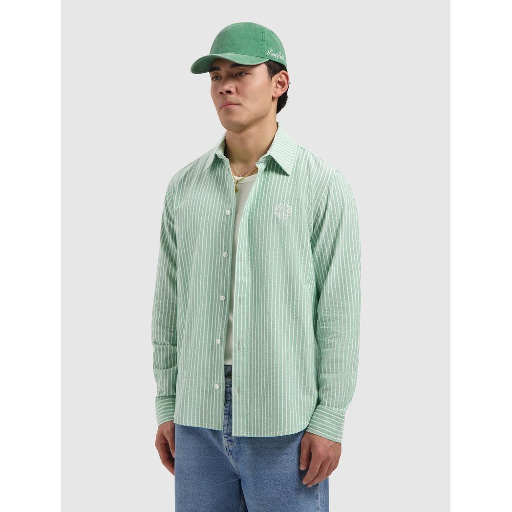 Striped Cotton Longsleeved Shirt Emerald-Pure Path-Mansion Clothing
