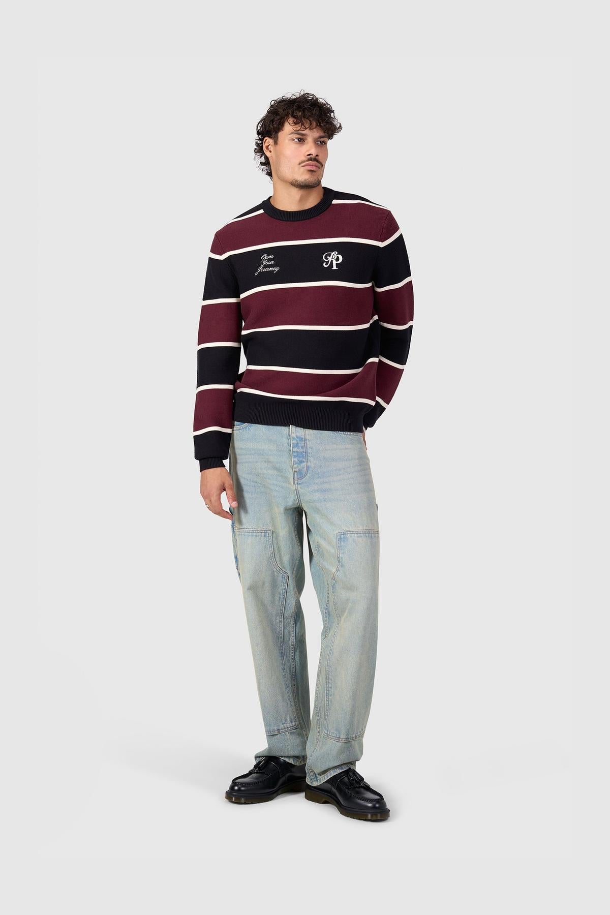 Striped Knit Sweater Black-Pure Path-Mansion Clothing