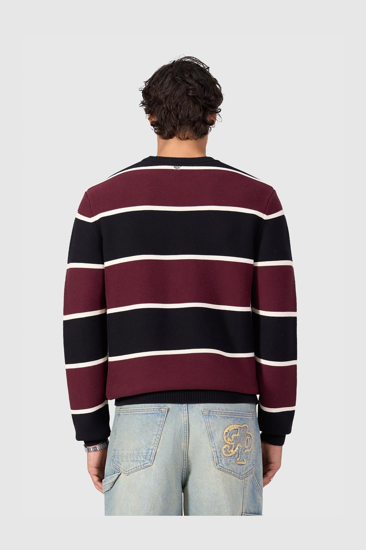 Striped Knit Sweater Black-Pure Path-Mansion Clothing