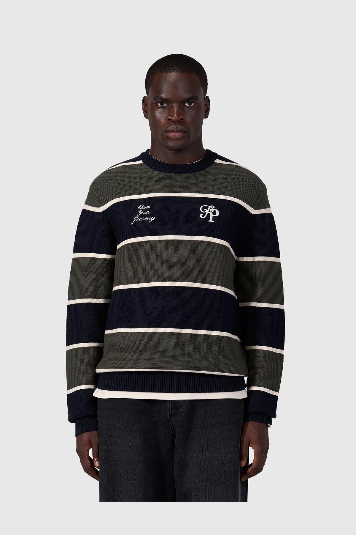 Striped Knit Sweater Dark Navy