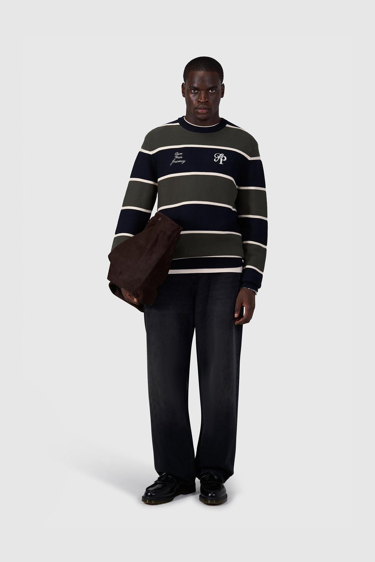 Striped Knit Sweater Dark Navy