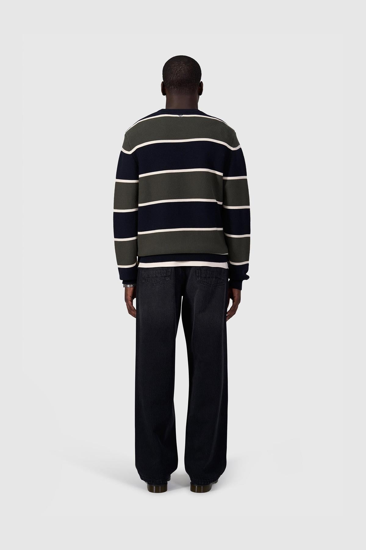 Striped Knit Sweater Dark Navy