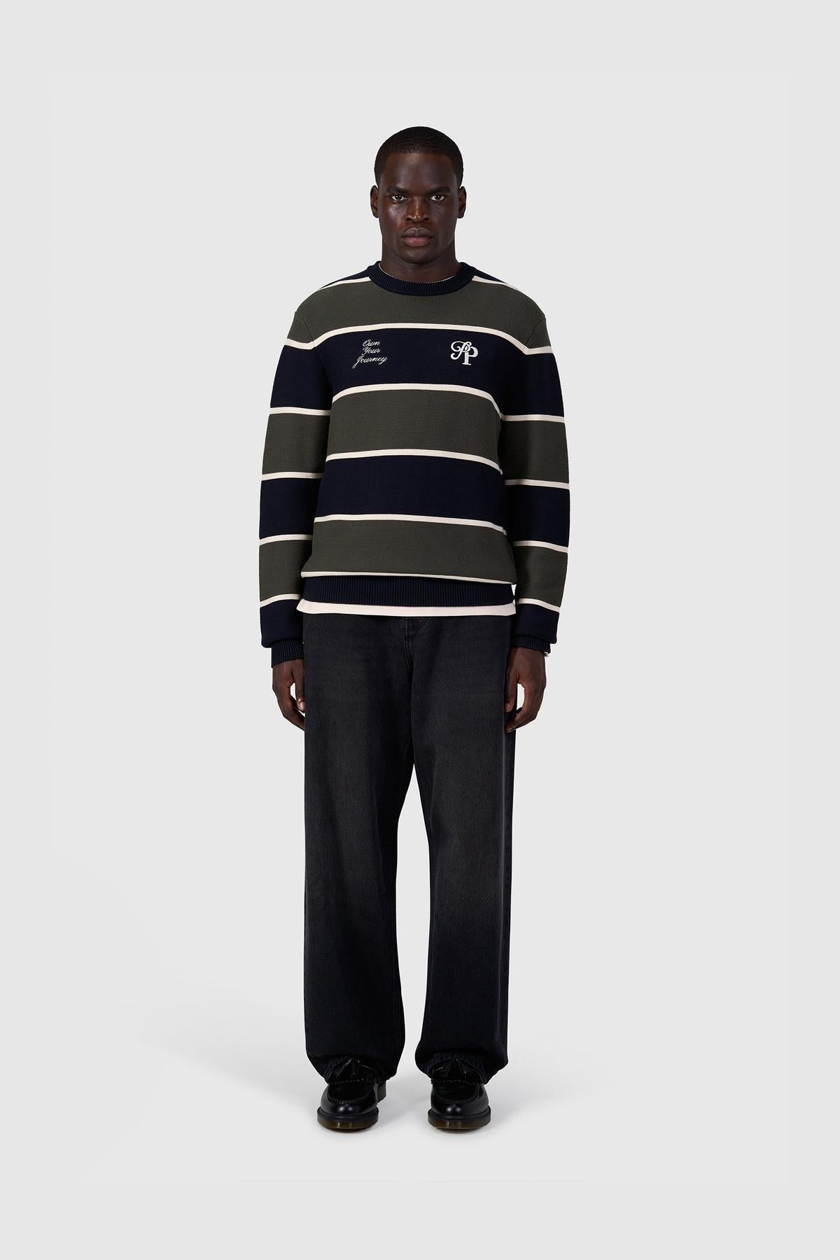 Striped Knit Sweater Dark Navy