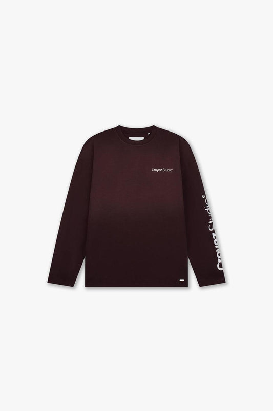 Studio Faded Longsleeve T-Shirt Raisin Red-Croyez-Mansion Clothing