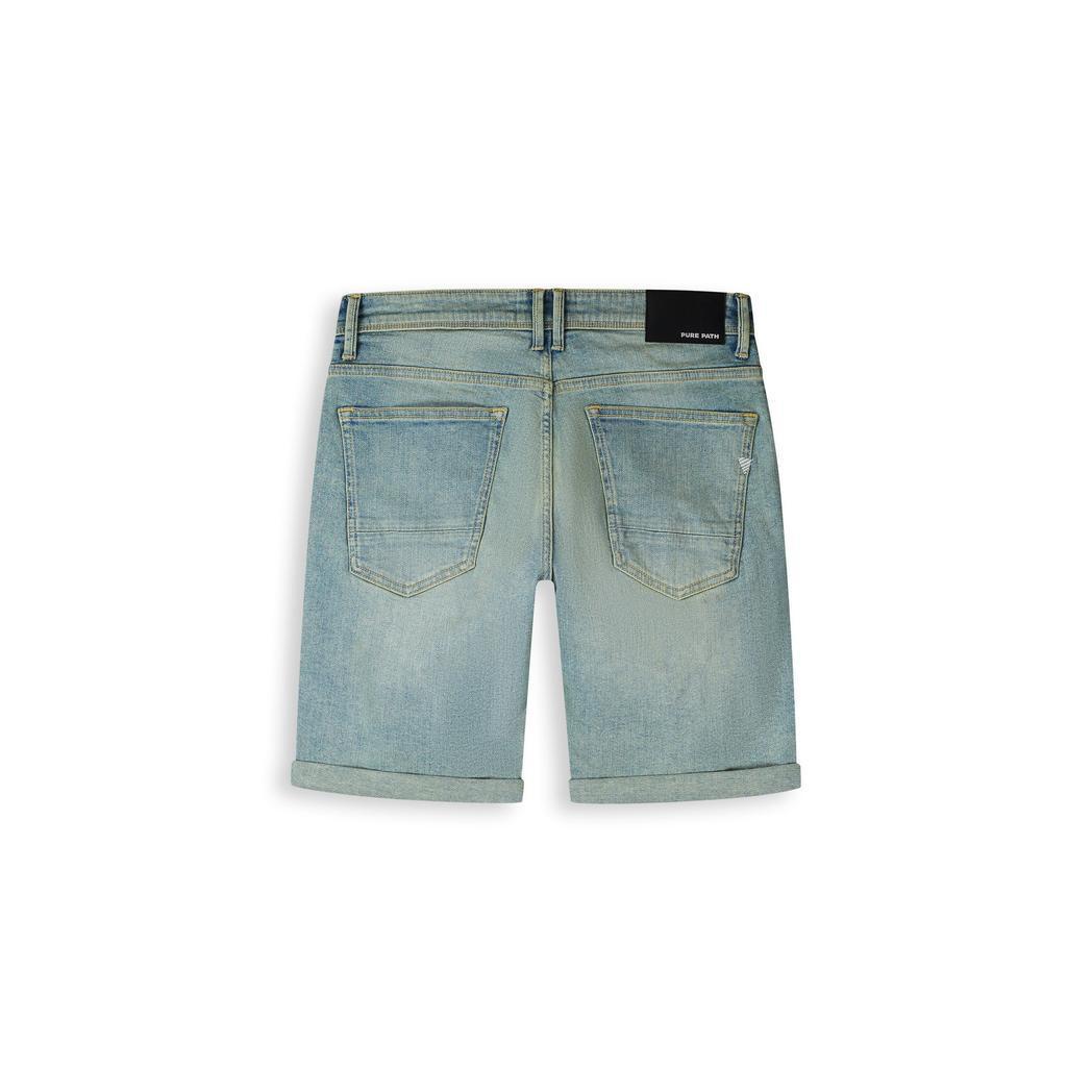The Miles Slim Fit Short Denim Blue Green