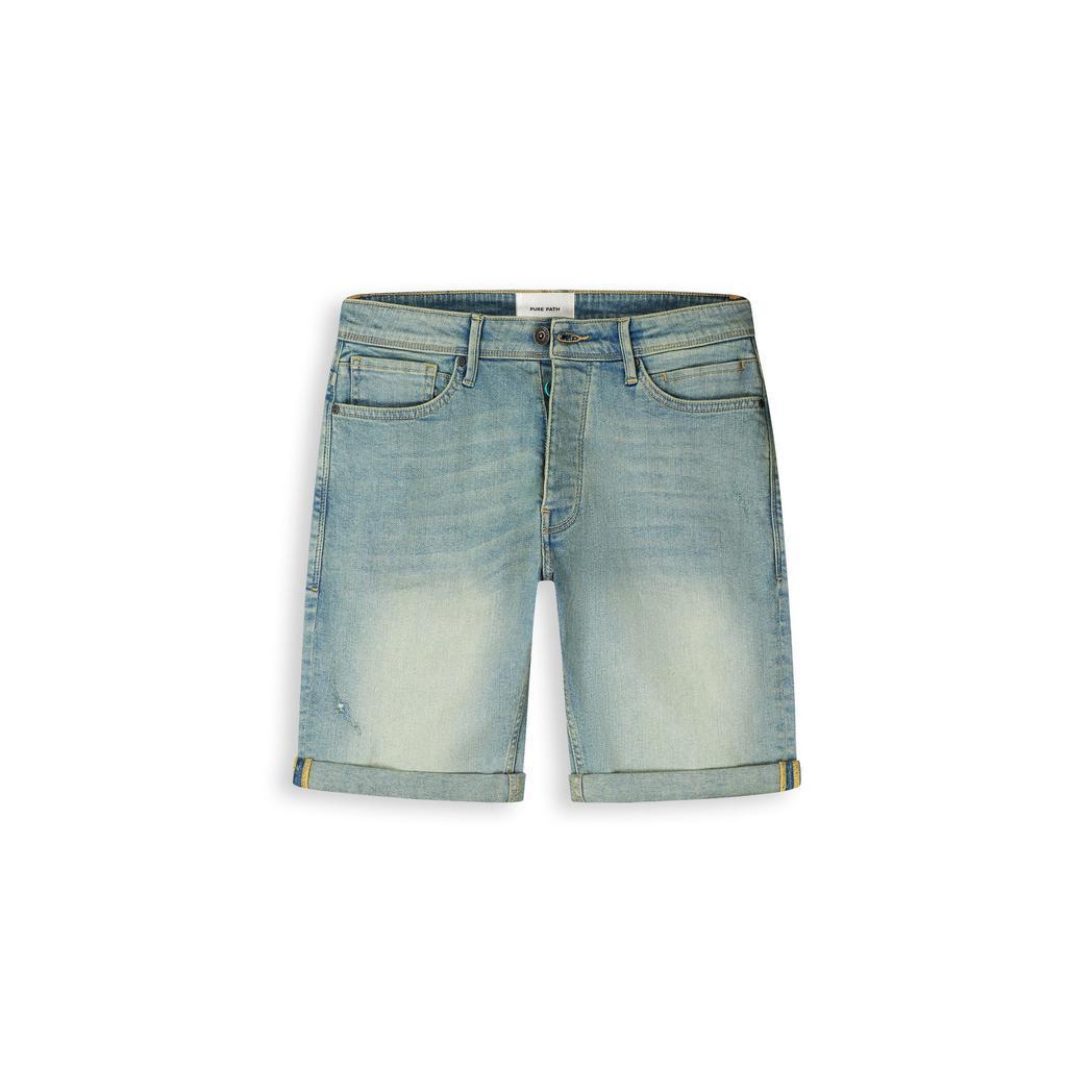 The Miles Slim Fit Short Denim Blue Green