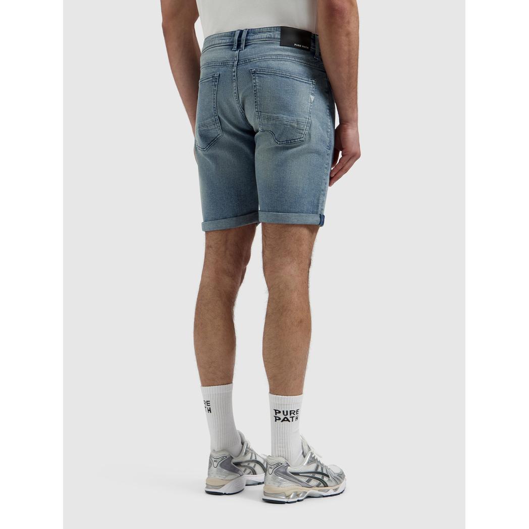 The Miles Slim Fit Short Denim Mid Blue-Pure Path-Mansion Clothing