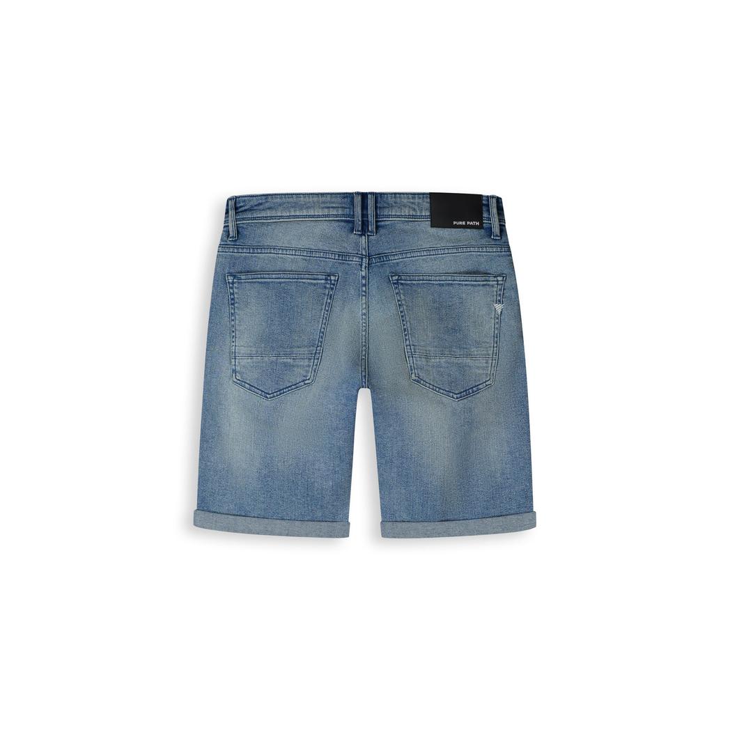 The Miles Slim Fit Short Denim Mid Blue-Pure Path-Mansion Clothing