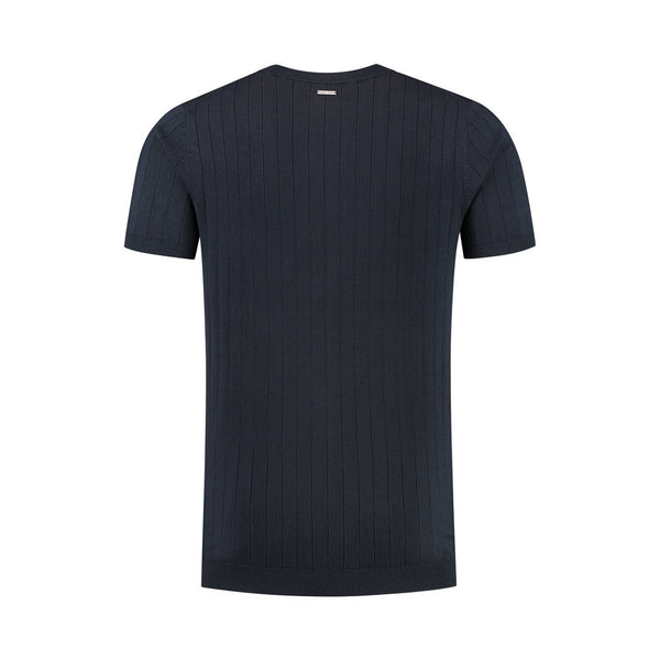 Vertical Striped Knitwear T-shirt - Navy-Pure Path-Mansion Clothing