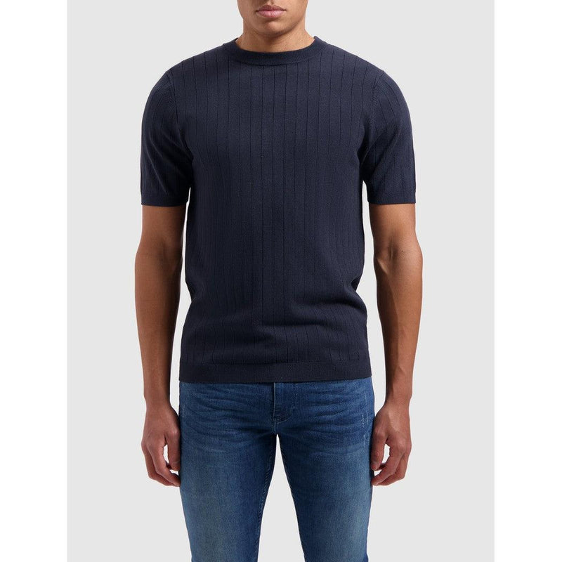 Vertical Striped Knitwear T-shirt - Navy