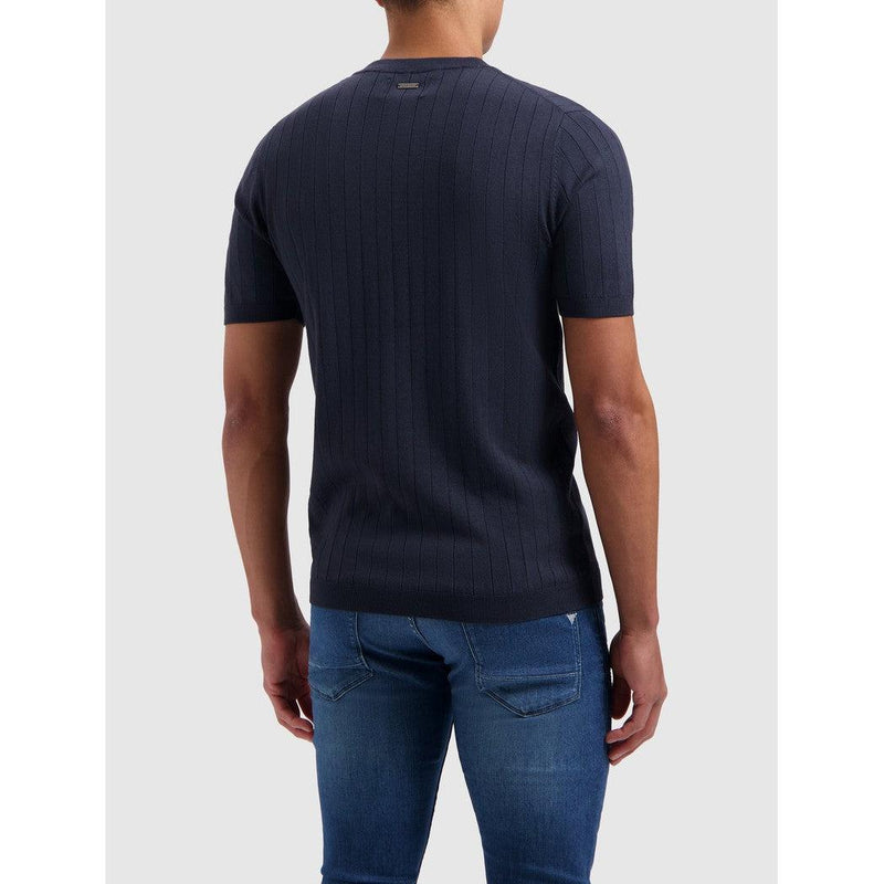 Vertical Striped Knitwear T-shirt - Navy-Pure Path-Mansion Clothing