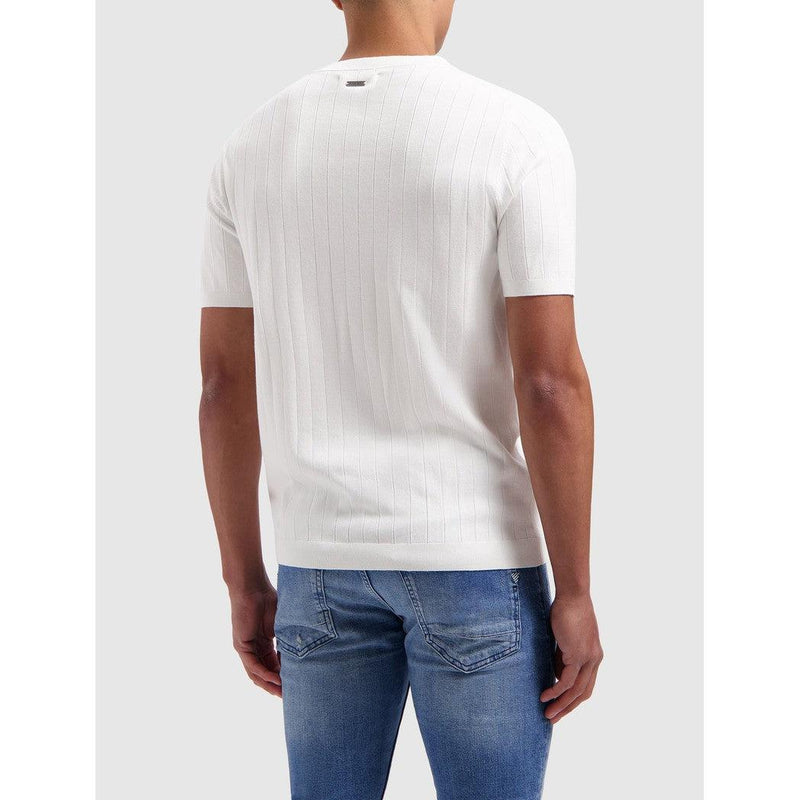 Vertical Striped Knitwear T-shirt - Off White-Pure Path-Mansion Clothing