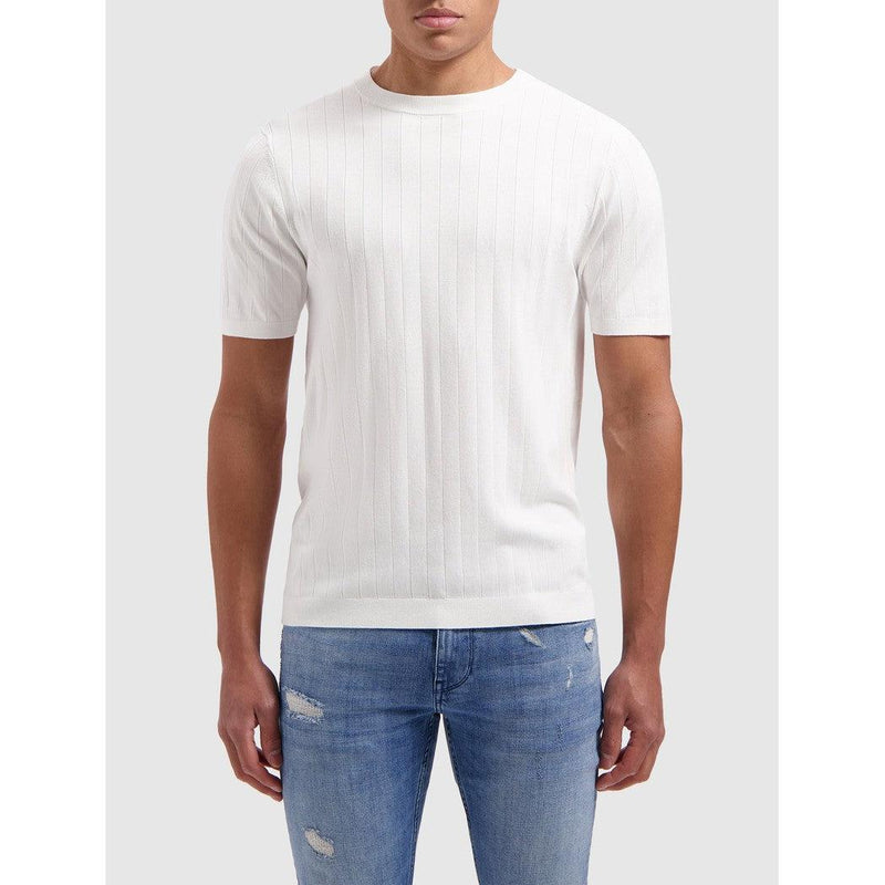 Vertical Striped Knitwear T-shirt - Off White-Pure Path-Mansion Clothing