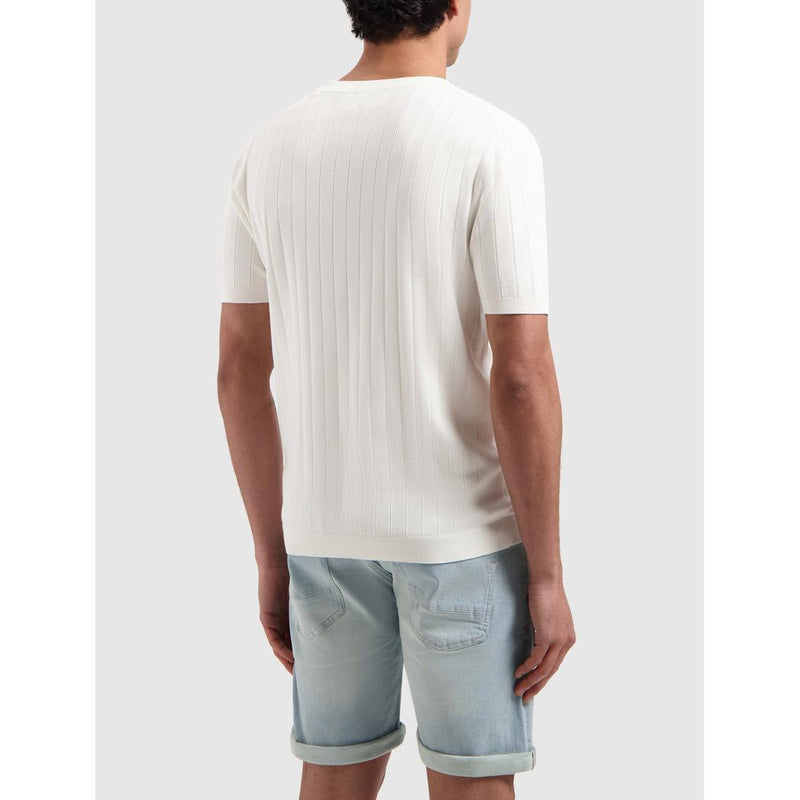 Vertical Striped Knitwear T-shirt Off White-Pure Path-Mansion Clothing