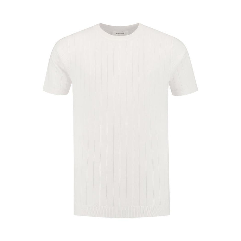 Vertical Striped Knitwear T-shirt Off White-Pure Path-Mansion Clothing