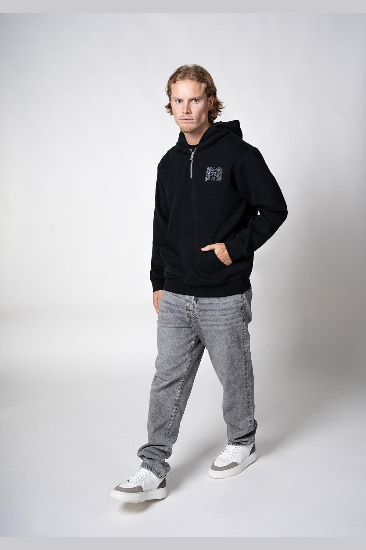 Nelson Half Zip Hoodie Black