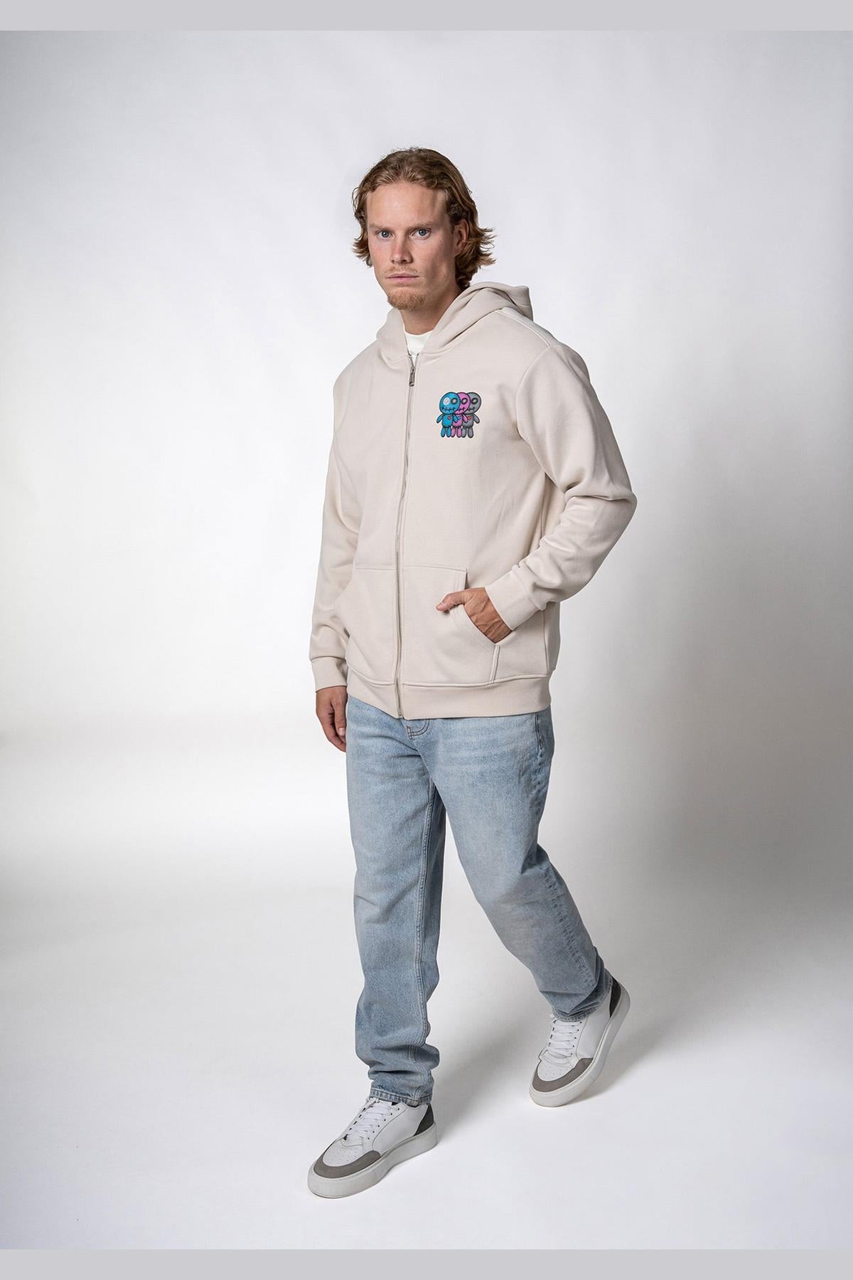 Juba Zipped Hoodie Light Grey