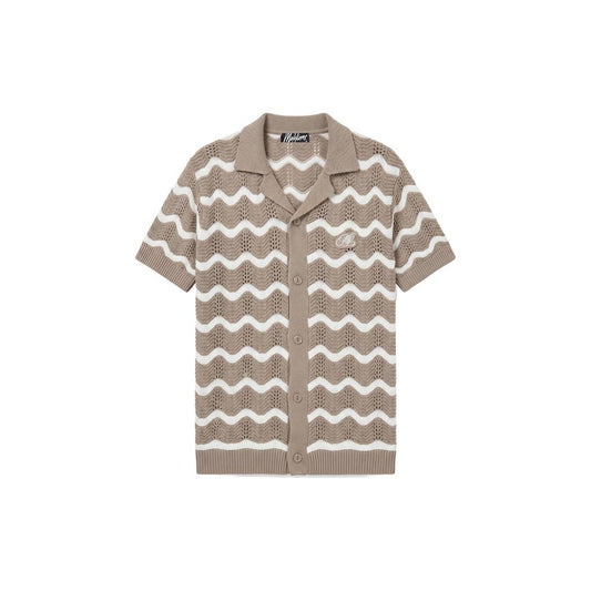 Wavy Crochet Knitted Shirt Taupe