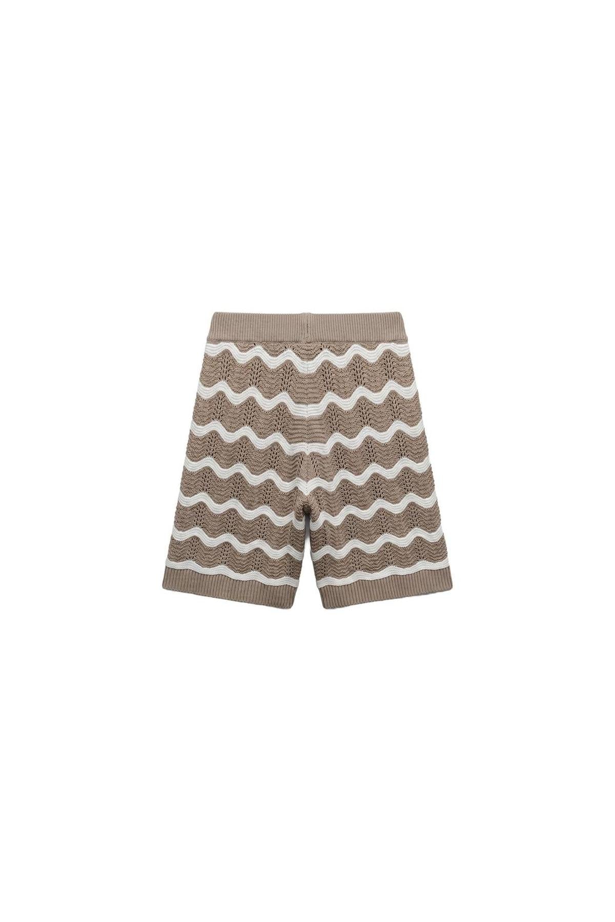 Wavy Crochet Knitted Shorts Taupe