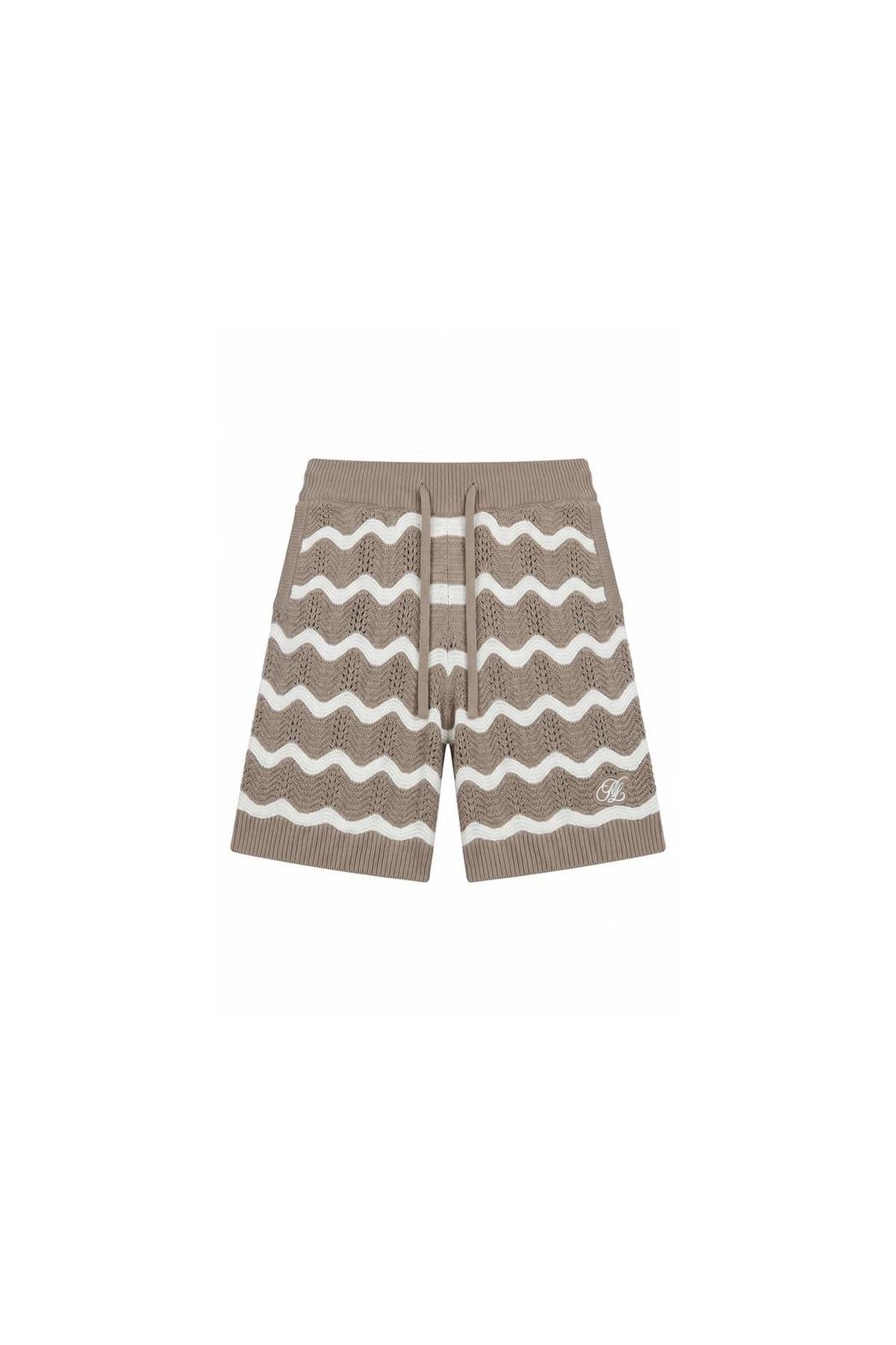 Wavy Crochet Knitted Shorts Taupe