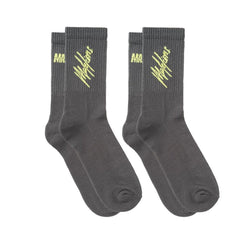 Socks 2-pack - Matt Grey - Neon Yellow